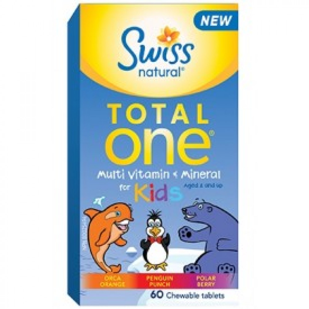 Swiss Total One Kids Multi Vitamin & Mineral (Iron Free) 60 Chewable Tablets